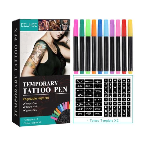 EELHOE Temporary Tattoo Pen Set Face, Arm, Body Multi Color Painting DIY Makeup Graffiti Decoration Tattoo Pen EELHOE Temporary Tattoo Pen Set Face, A